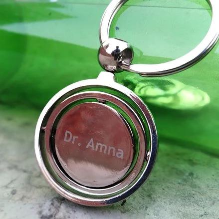 Globe Metallic Keychain With Engraved Name