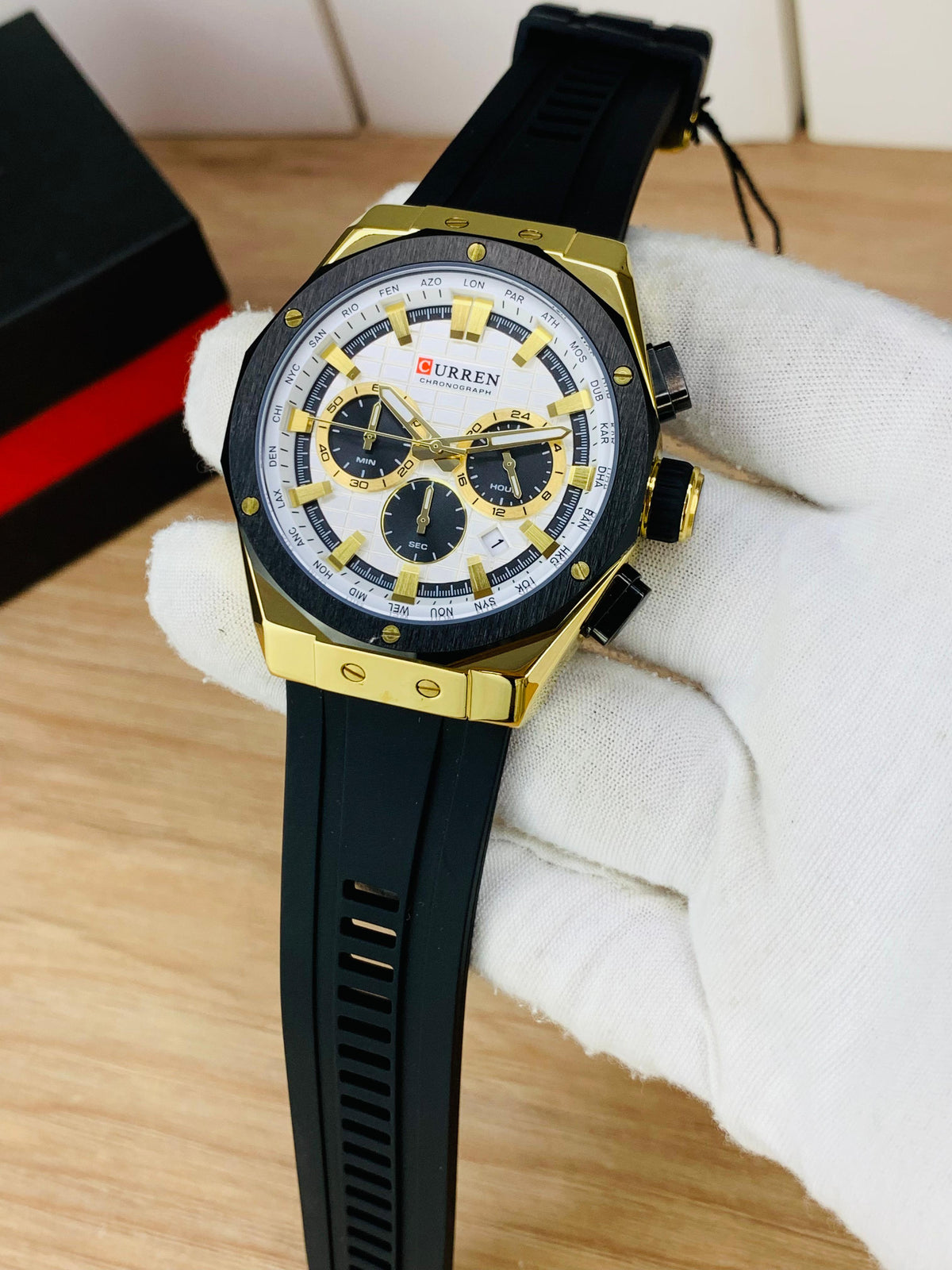 CURREN 8464 - Chronograph Working Rubber Strap Watch For Men