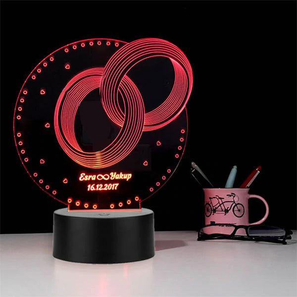 3D Illusion Led Table-Night Light Personalized Anniversary Gift Wedding Ring Ring