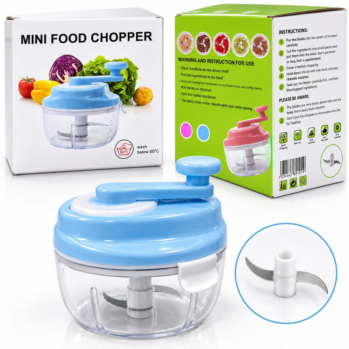 Manual Mini Food Chopper – Multi-Purpose Vegetable Cutter
