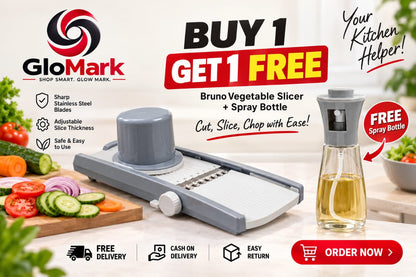 Bruno Vegetable Slicer & Cutter - Multi-Function Mandoline With Free Spray Bottle