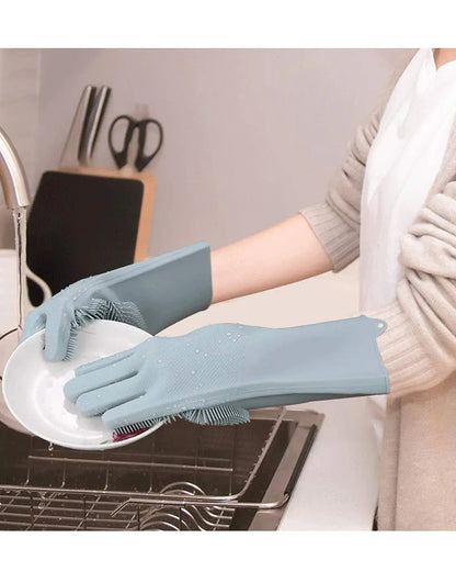 Pair of Silicone Kitchen Dish Washing Gloves