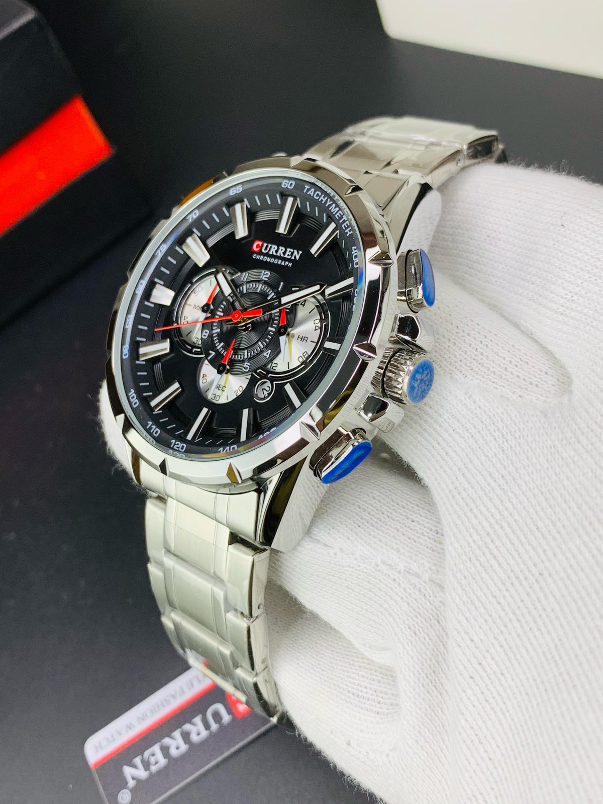 CURREN 8363 - Stainless Steel Chain Chronograph Working Watch For Men's