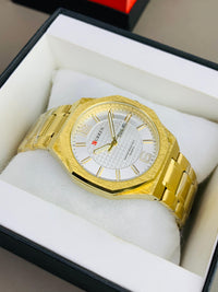 CURREN 8476 - New Shape Day Date Stainless Steel Chain Watch For Men's