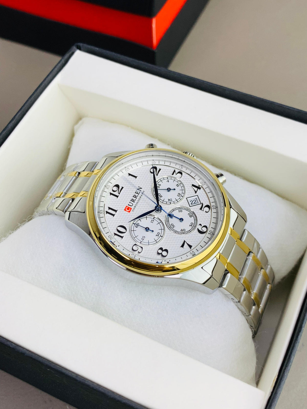 CURREN 8466 - Chronograph Working Stainless Steel Chain Watch For Men's