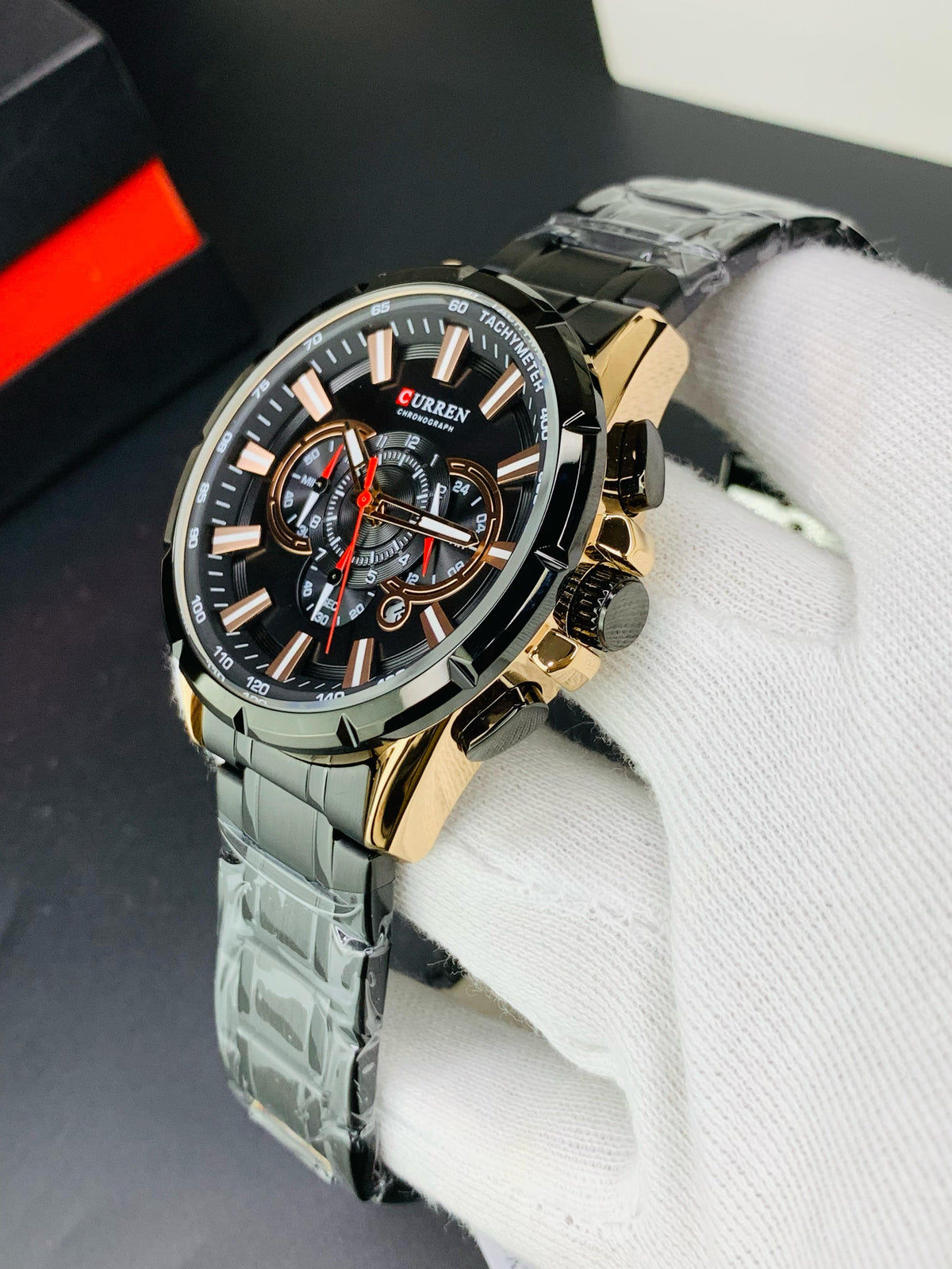 CURREN 8363 - Stainless Steel Chain Chronograph Working Watch For Men's